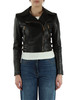 NERO | Chiodo in pelle cropped con spalline