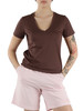 MARRONE | T-shirt collo a V in cotone mercerizzato