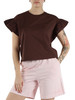MARRONE | T-shirt in cotone con maniche a volant