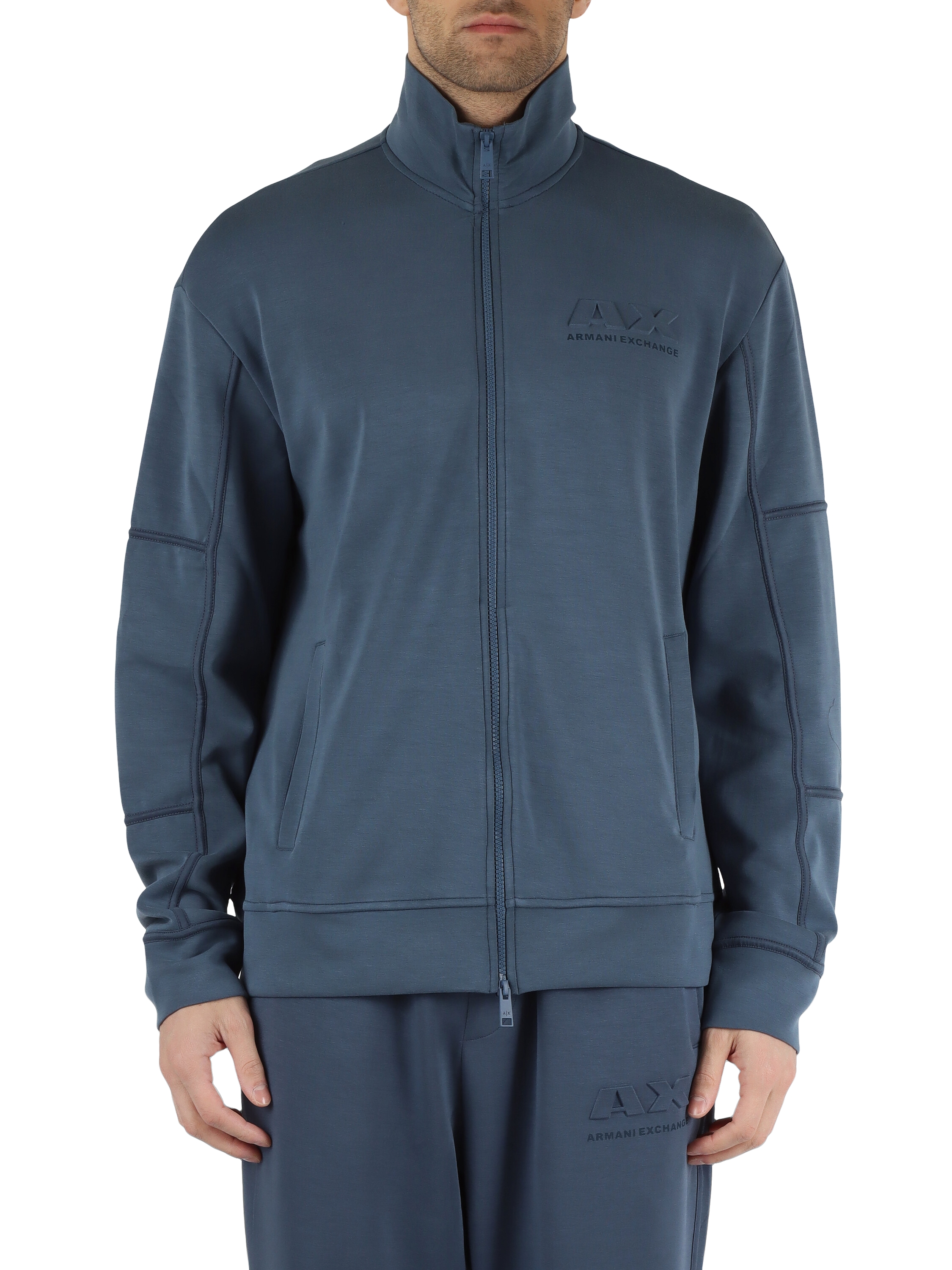 BLU CHIARO | Felpa con zip in misto modal con scritta logo