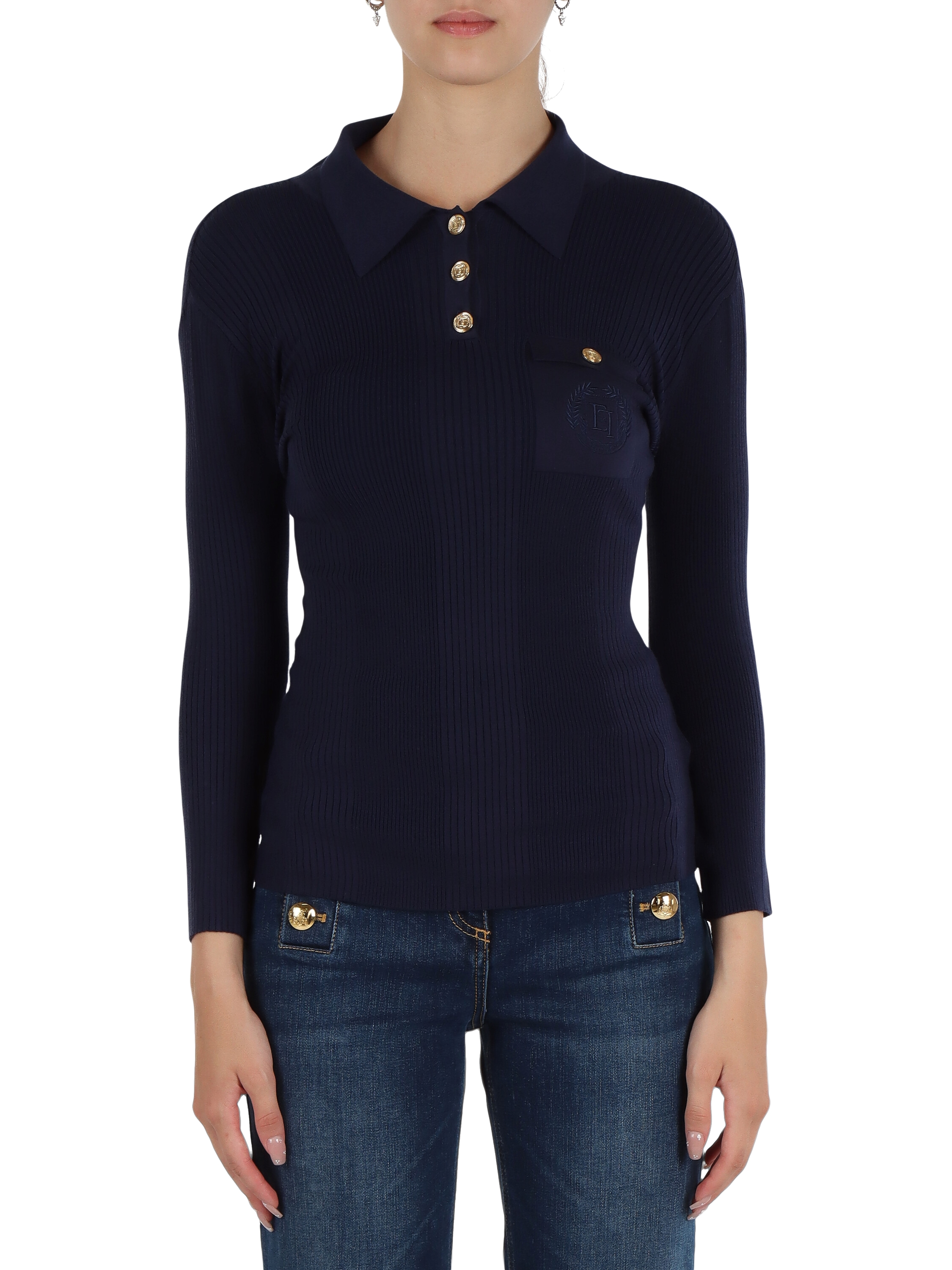 Tシャツ・カットソー ELISABETTA FRANCHI Woman Polo Shirt Navy MK09B B75 polo-navy-manches-3-4-boutons-