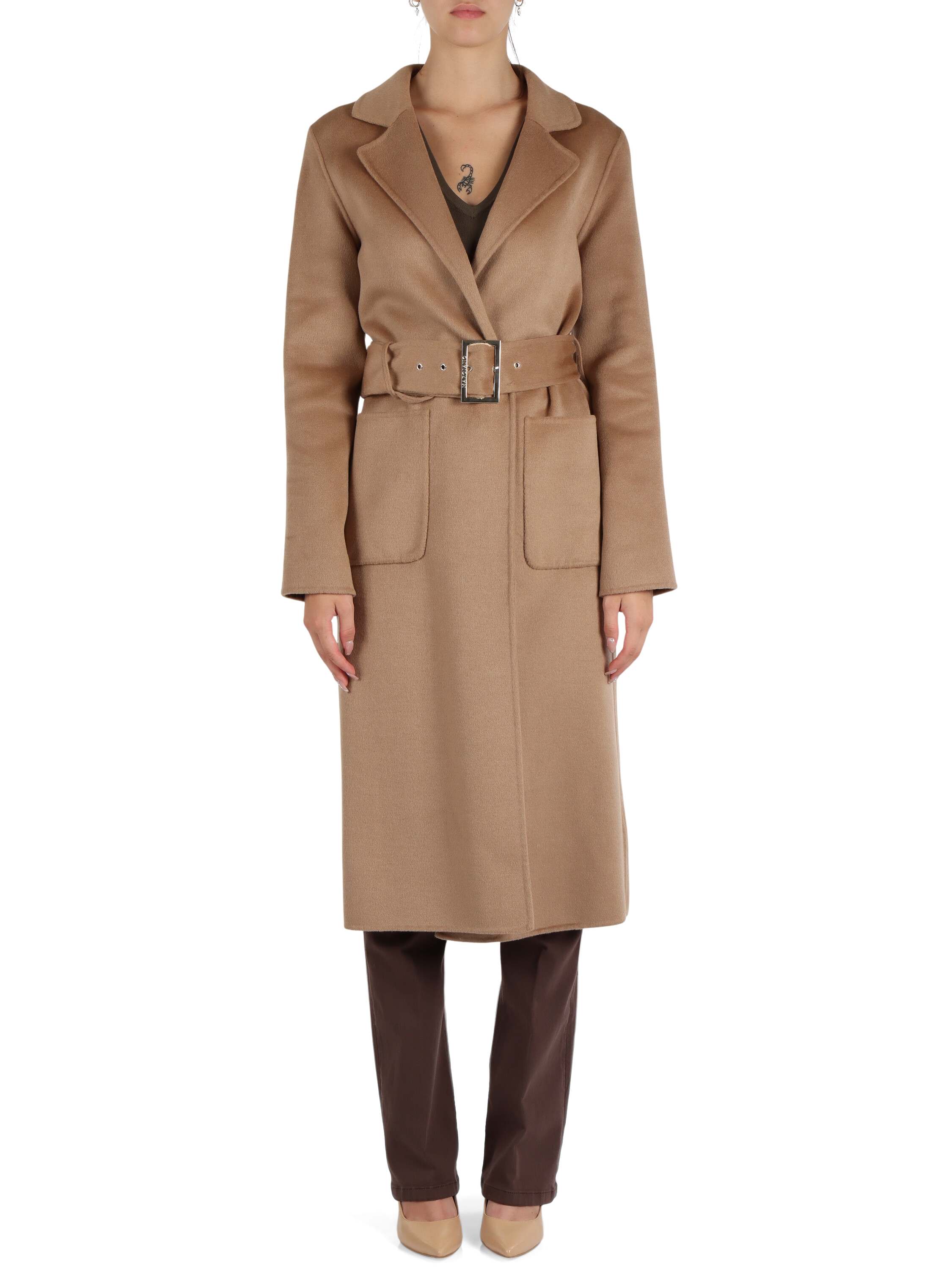 Cappotto in misto lana e viscosa con cintura