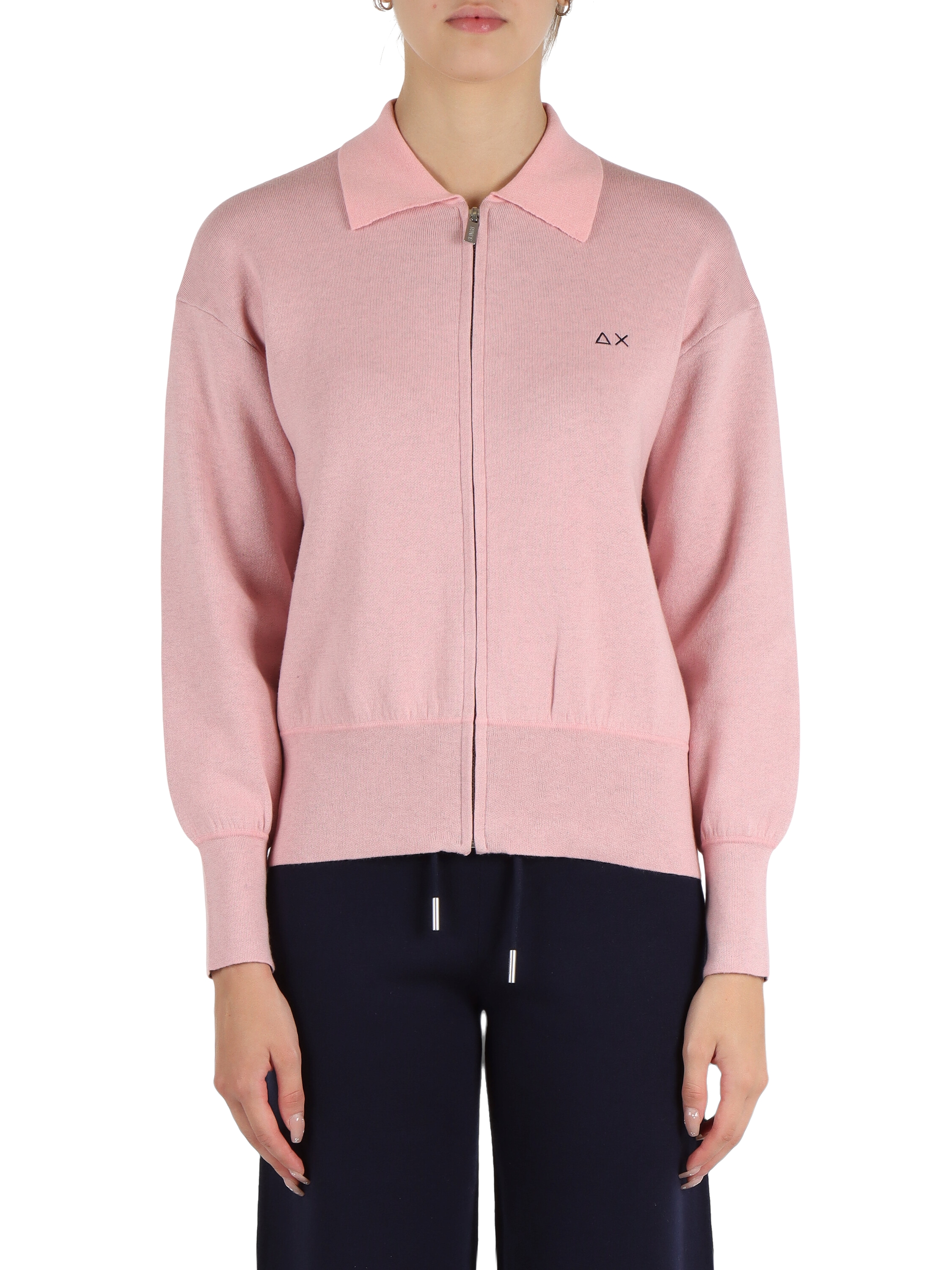 Cardigan con zip in lana merino e cotone