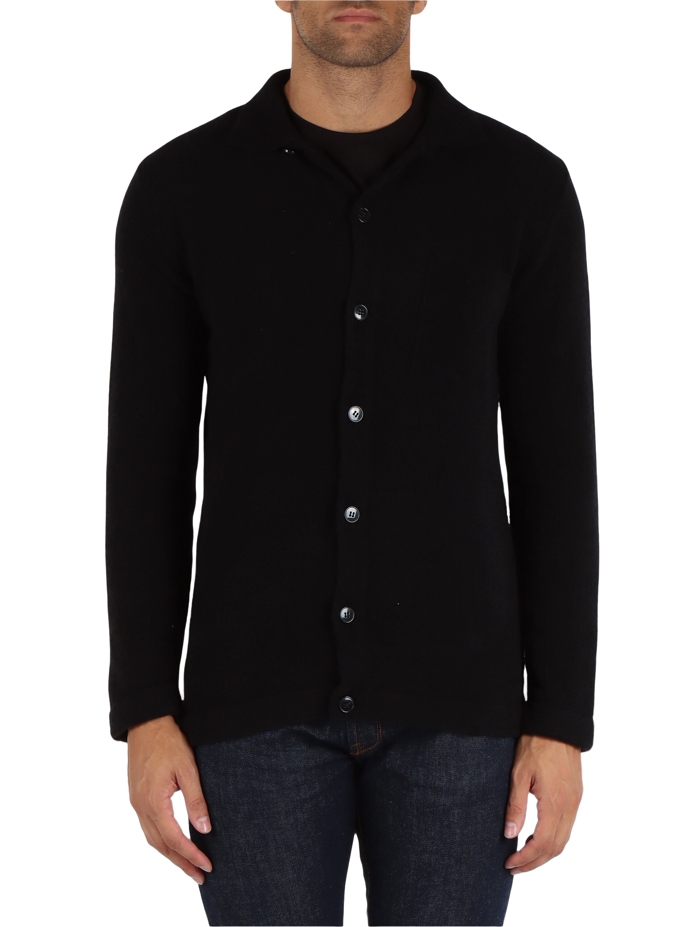 NERO | Cardigan camicia in misto lana merinos Zegna Baruffa Lane Borgosesia