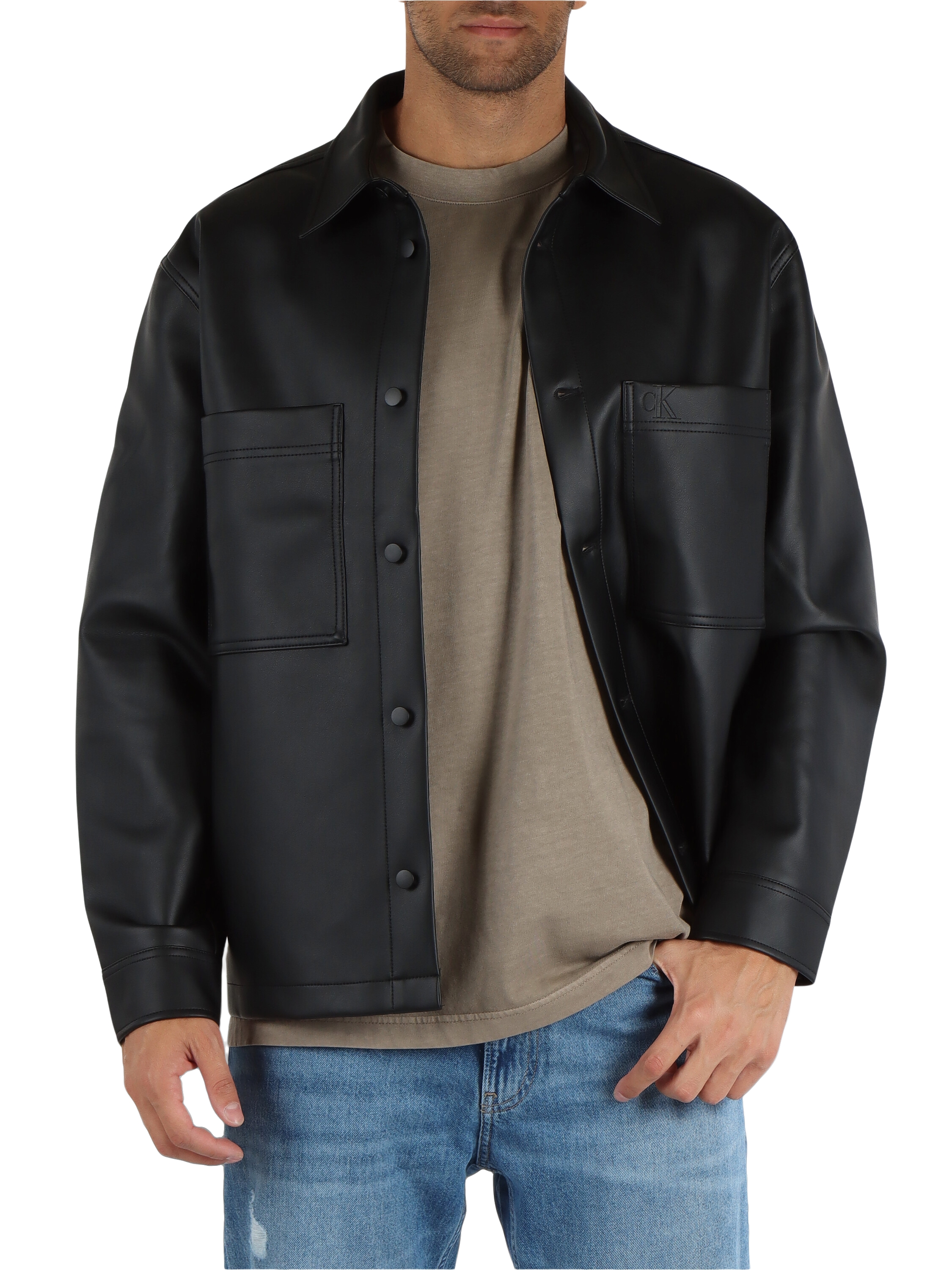 Giacca camicia relaxed fit in ecopelle