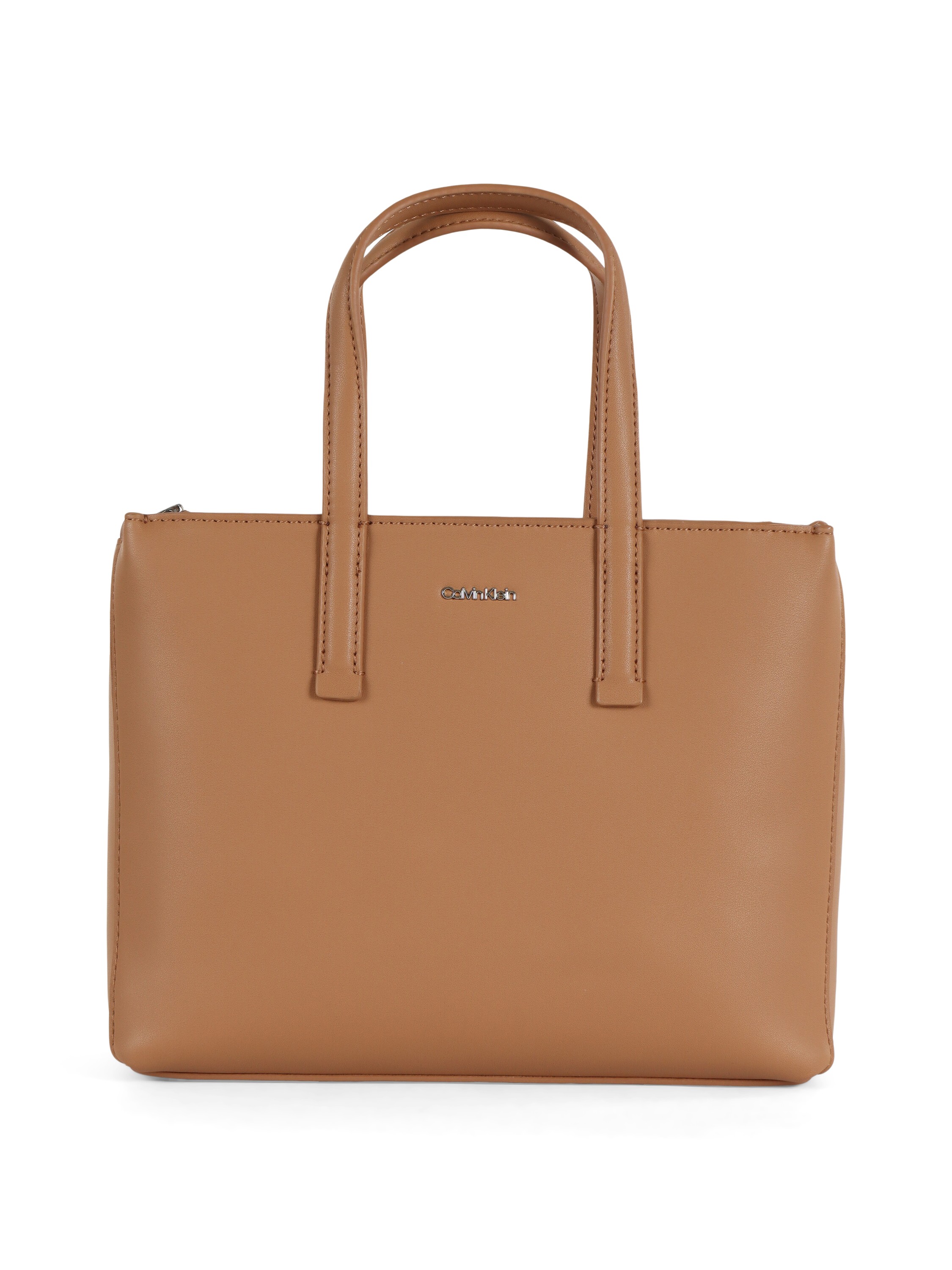 Borsa a mano in ecopelle con placca logo frontale