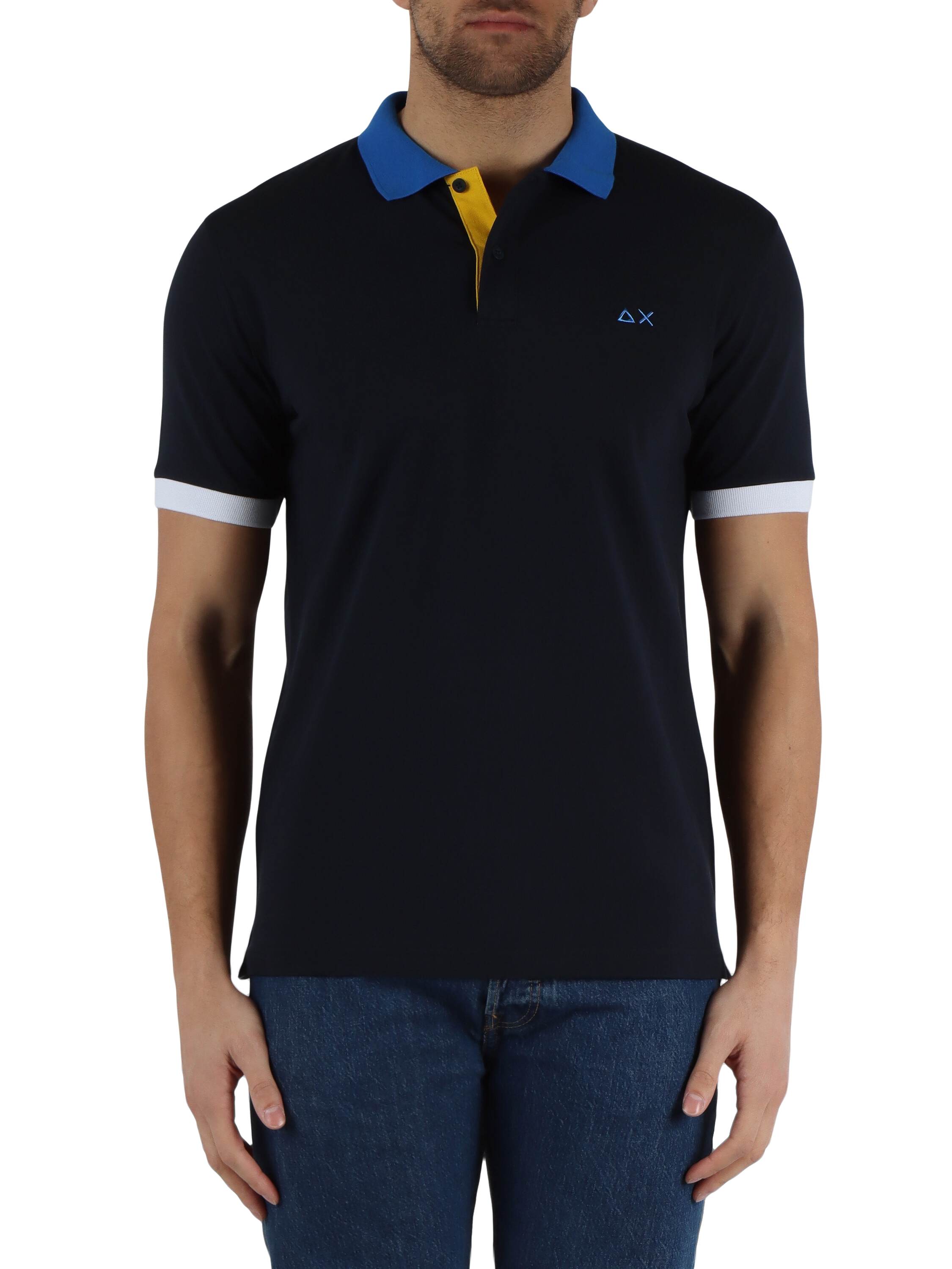 BLU SCURO | Polo in cotone piquet con profili a contrasto