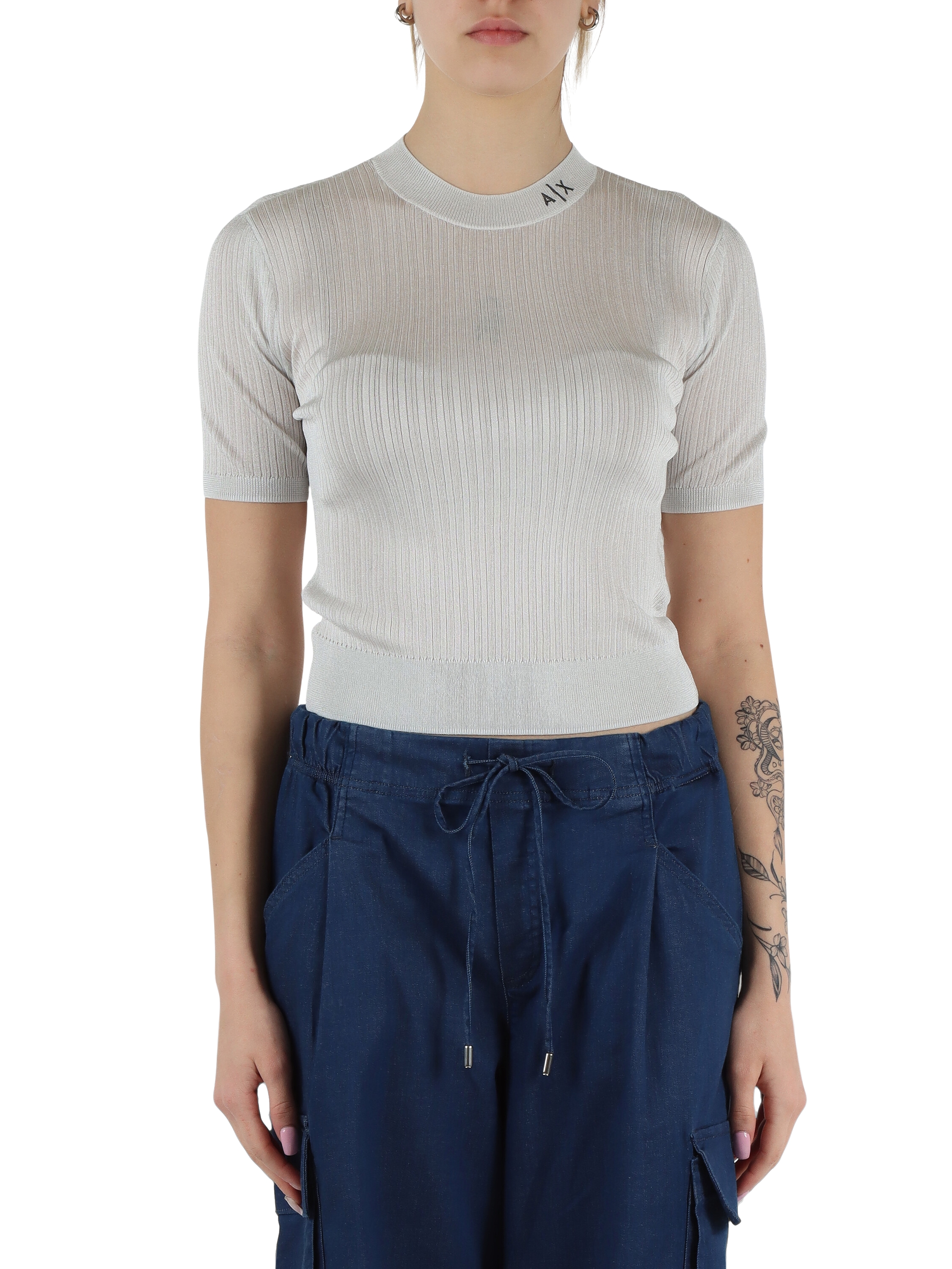 Camicia Bianca In Popelin Di Cotone Con Colletto Alla Coreana E Maniche