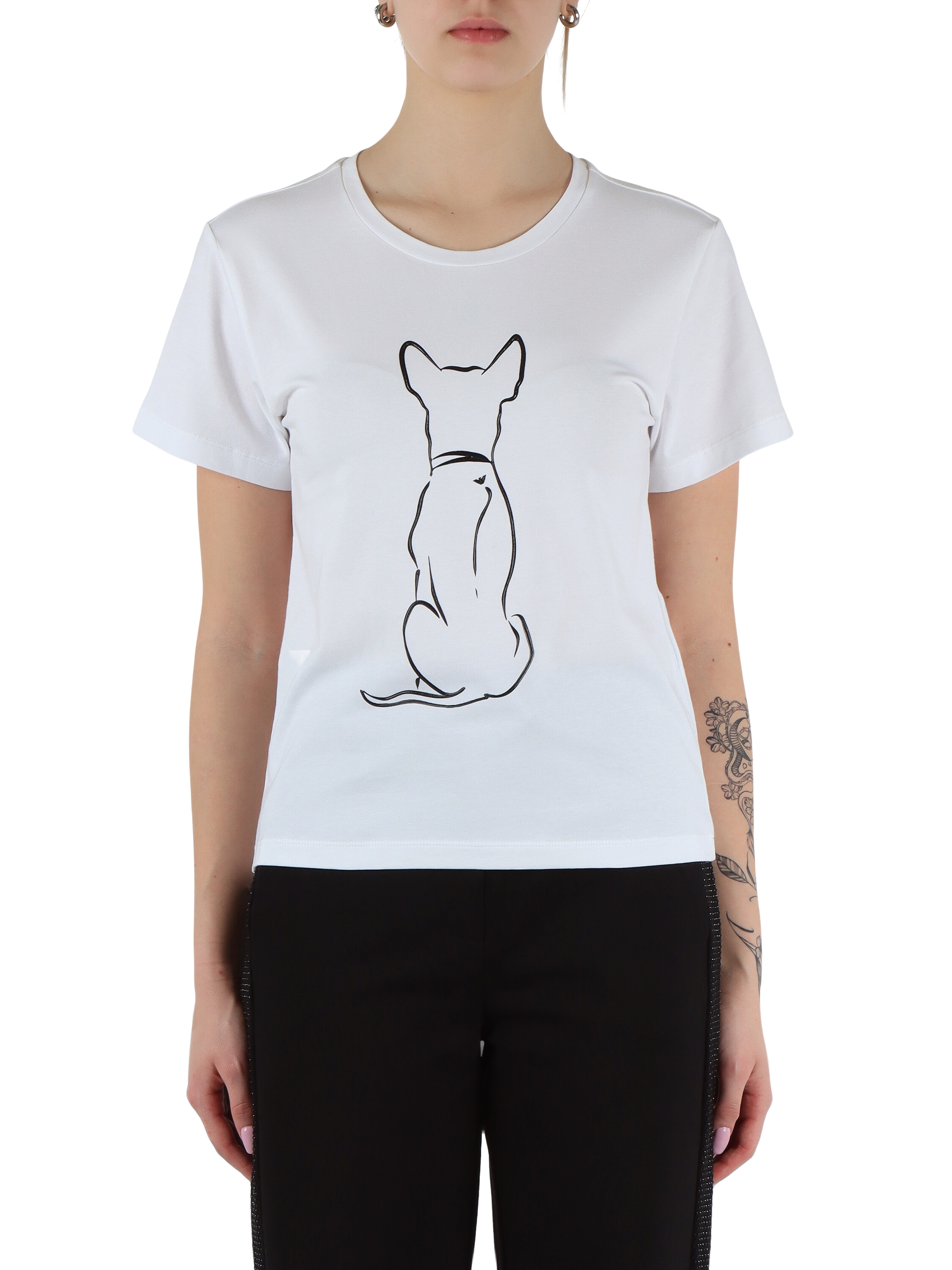 BIANCO | T-shirt in cotone stretch Loves Dogs con stampa frontale BIANCO | T-shirt in cotone stretch Loves Dogs con stampa frontale