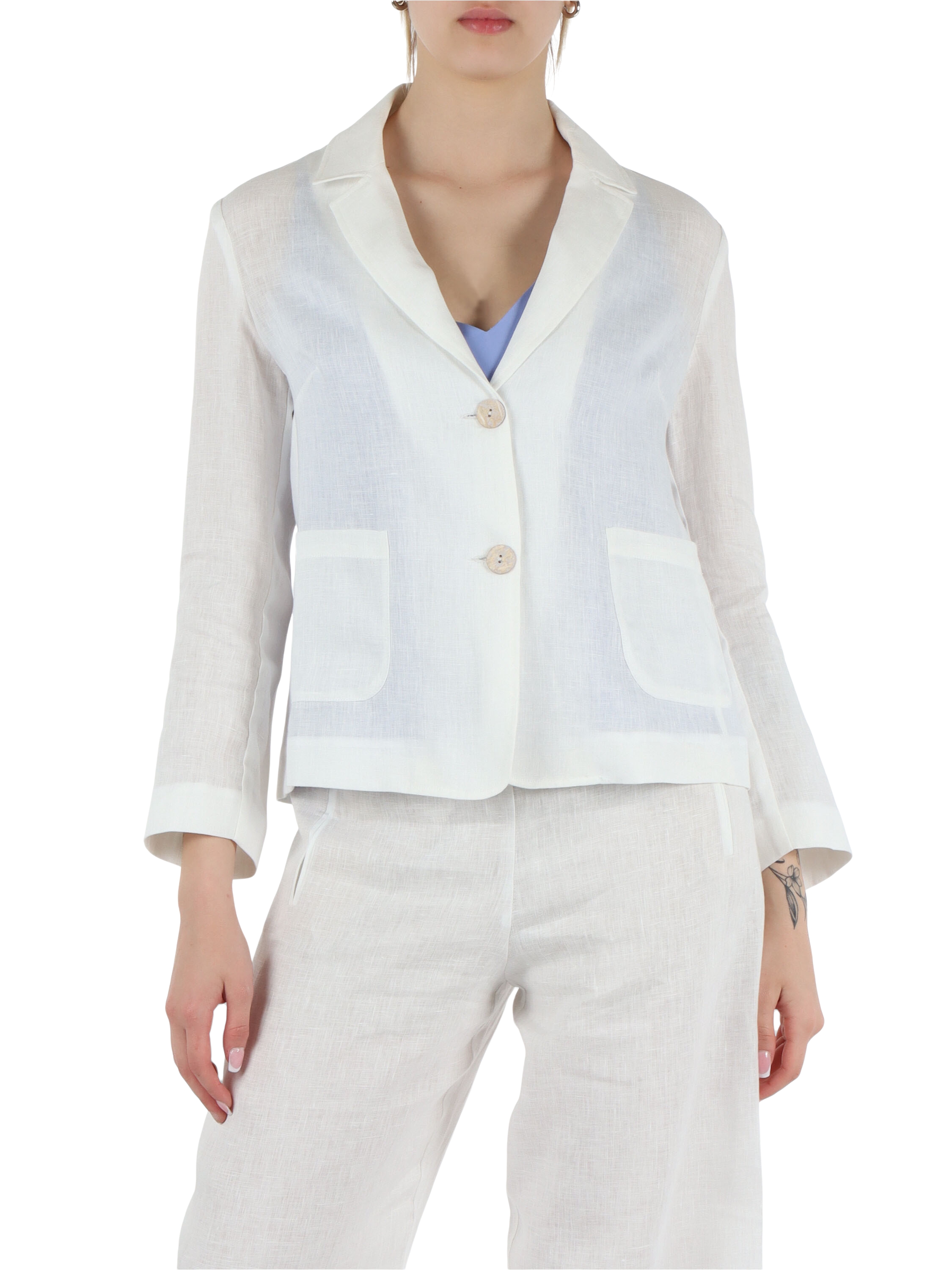 Giacca Monopetto Da Donna In Lino Viscosa - Foto 6