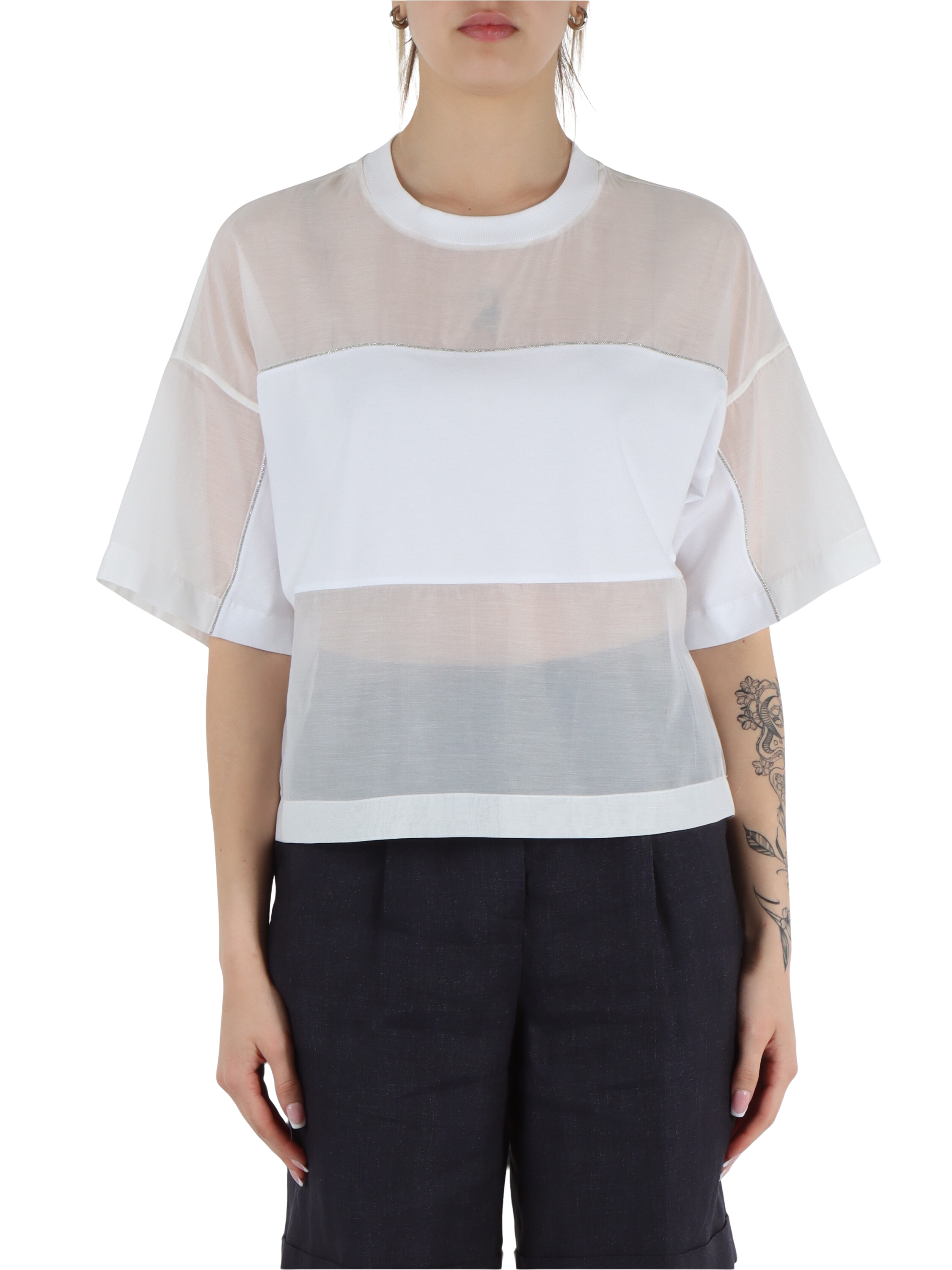 BIANCO | T-shirt in jersey e misto seta