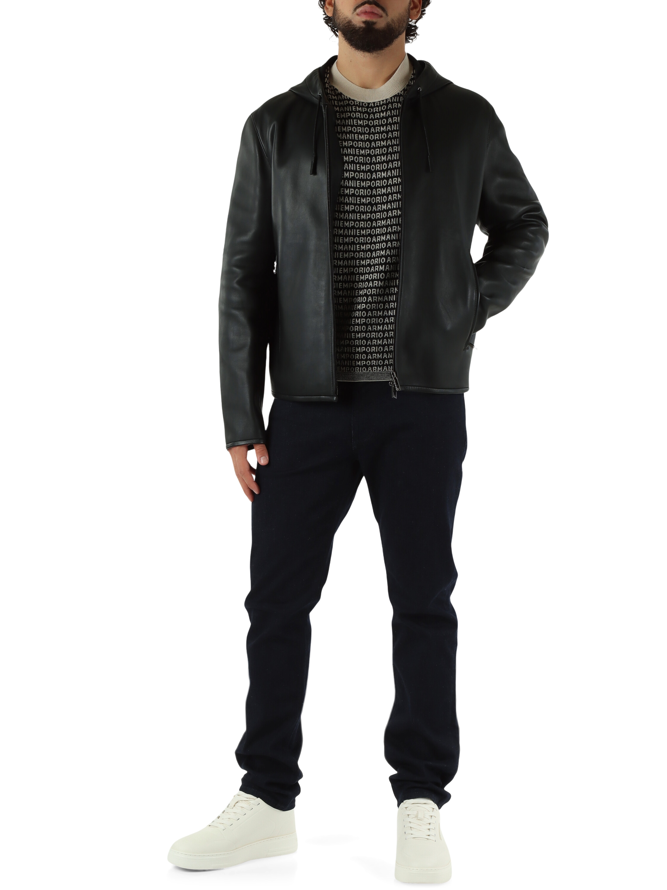 Giacca in pelle con cappuccio