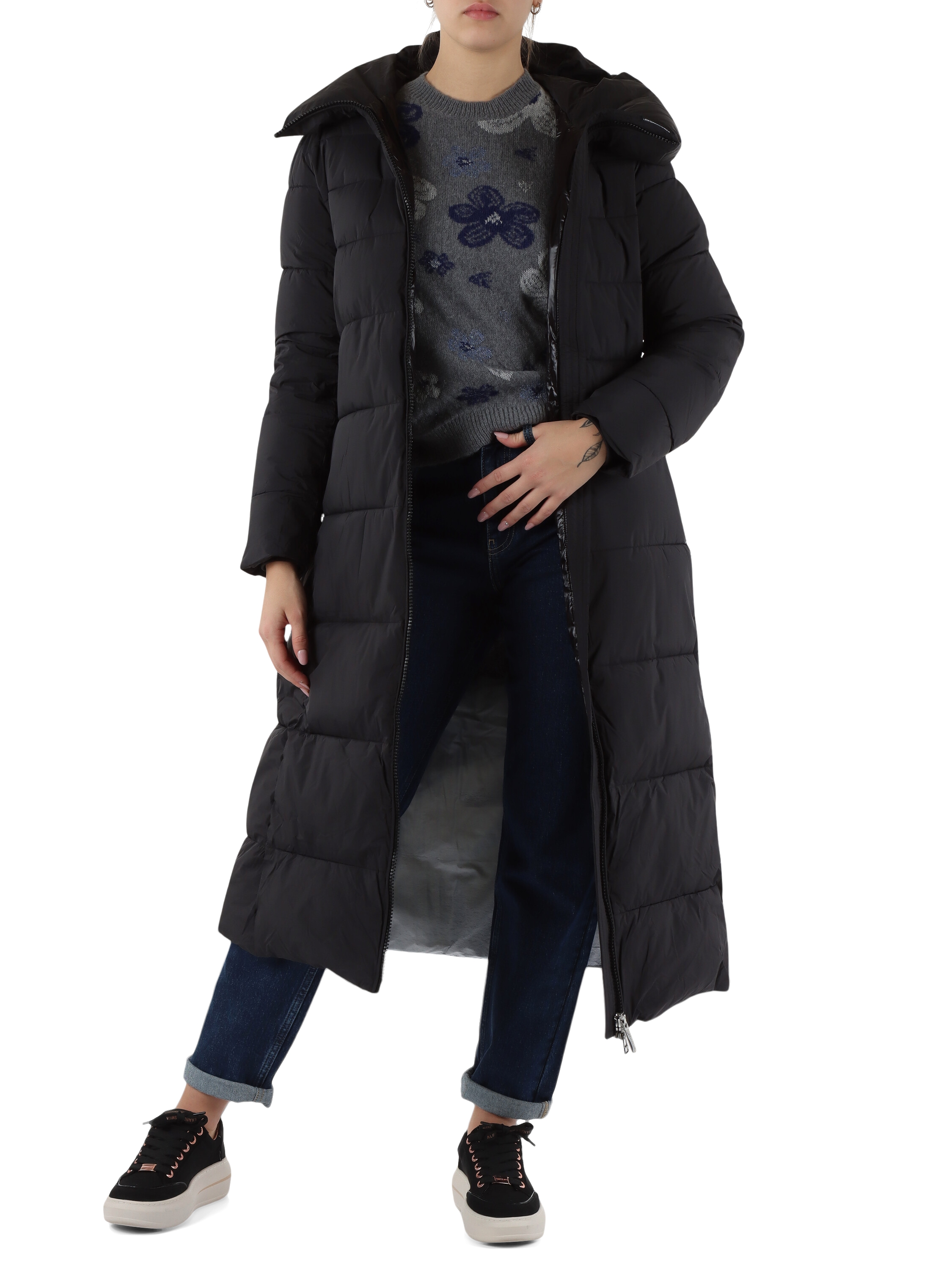 Giubbotto trapuntato lungo con cappuccio FD W017