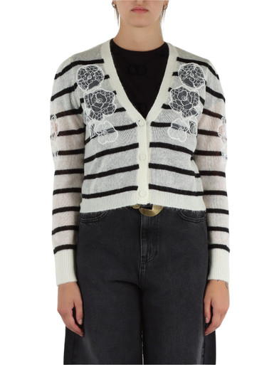 Cardigan in misto mohair con inserti in pizzo - Main Image