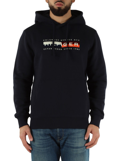Bear Felpa Uomo Con Cappuccio – French Terry Blu Navy, Stampa Logo Surfboard A Contrasto, XL