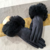 Dark grey fur trim gloves