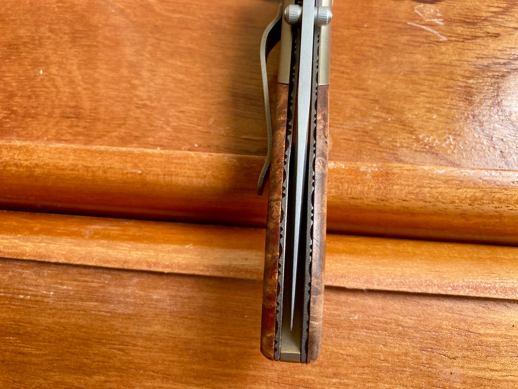 Ka-Bar Technocut Liner Lock Knife Maple Burl/Titanium ~ Vintage