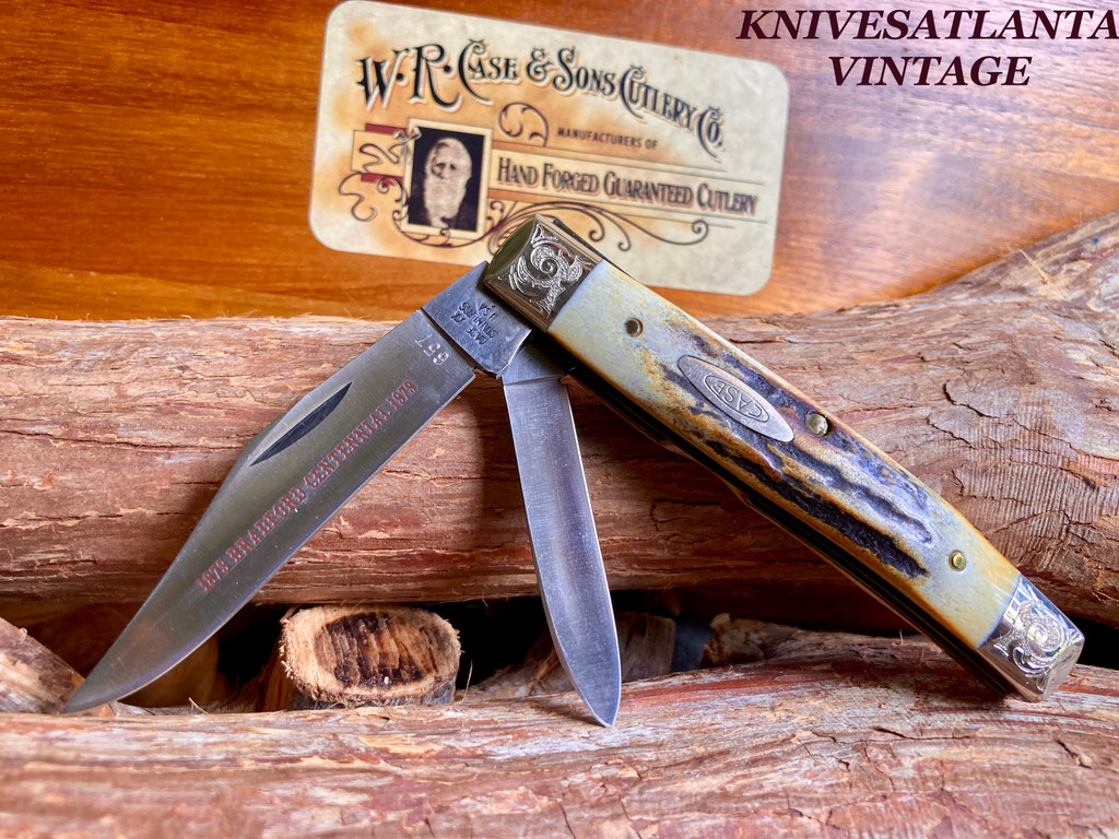 Case XX USA 1 Dot (1979) Bradford Centennial Stag 5292 SSP Scrolled Texas Jack Knife ~ Vintage 