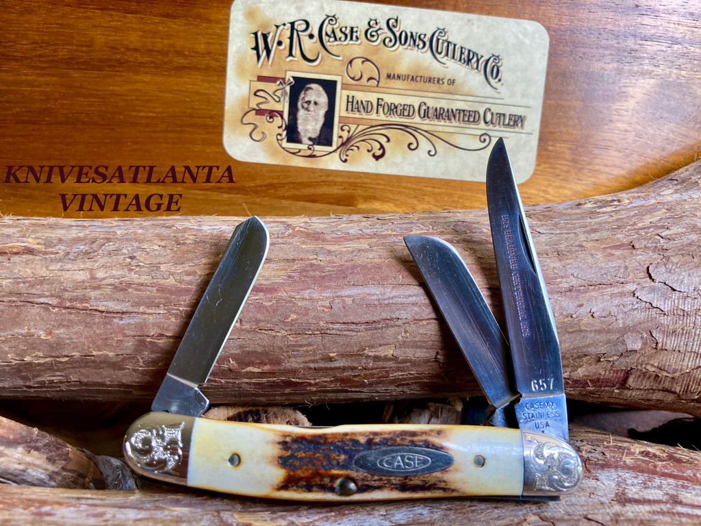 Case XX USA 1 Dot (1979) Bradford Centennial Stag 5318 SSP Scrolled Stockman Knife ~ Vintage 