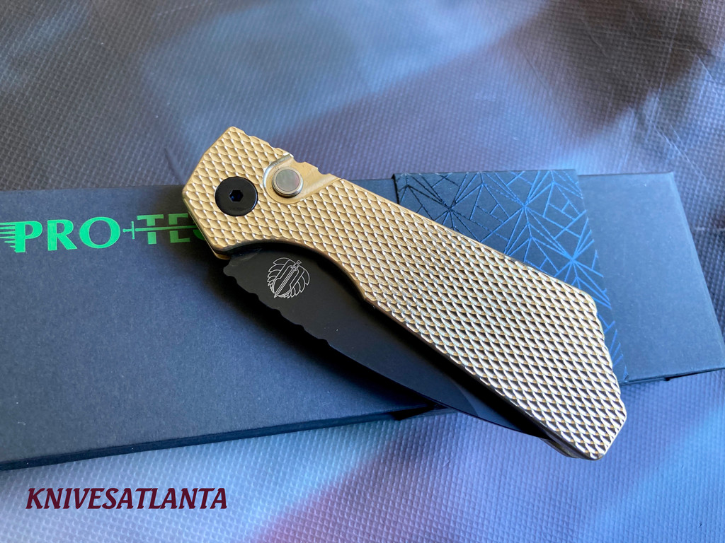 ProTech Strider PT236 PT+ AUTO  CPM-MagnaCut Black DLC Drop Point Blade, Textured AlBronze Aluminum Bronze Handles