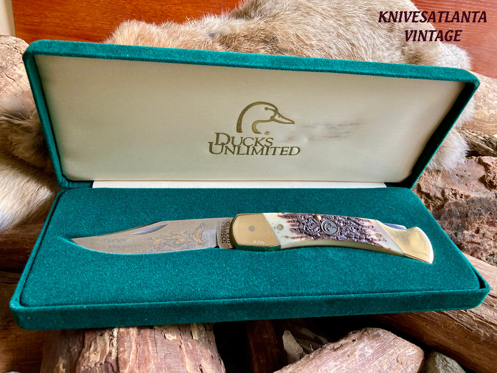 Schrade USA Ducks Unlimited Staglon Papa Bear Folding Lockback Knife ~ Vintage