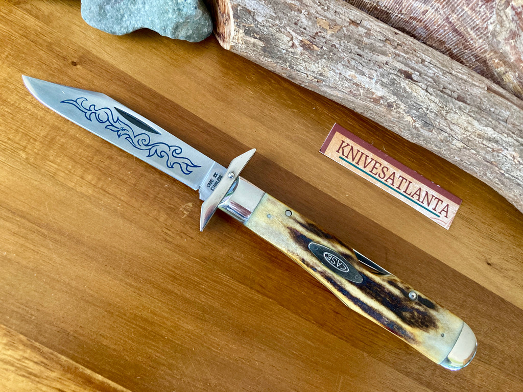 Case XX ( 3DOT ) 1977 Blue Scroll Stag Cheetah ~ Vintage