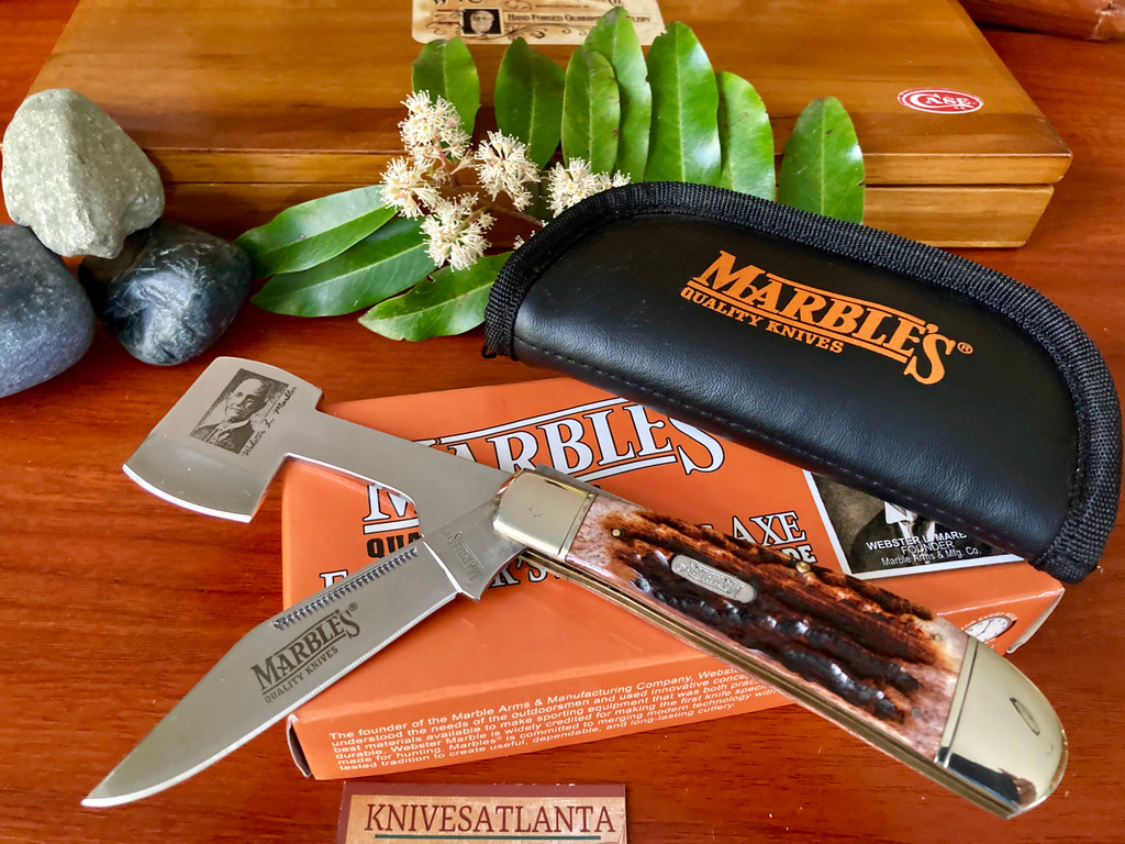 MARBLES STAG BONE FOUNDERS FOLDING AXE KNIFE MR111 ~