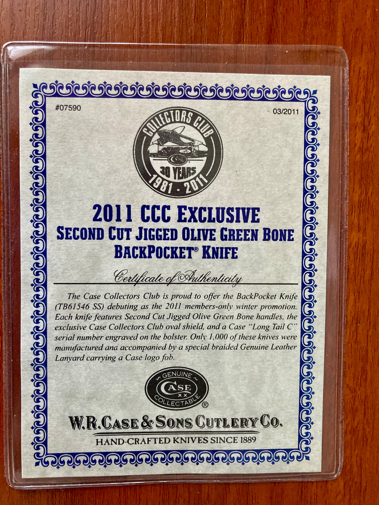 Case Backpocket TB61546 ~Case Collectors Club edition ~ 2011