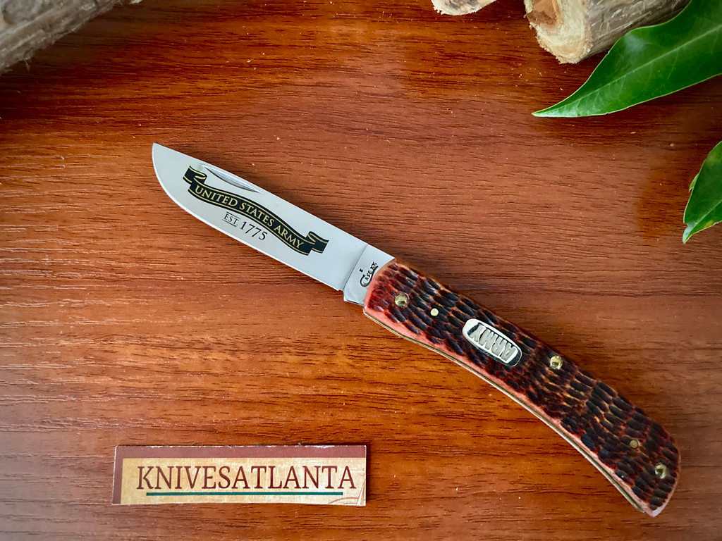 Case XX  US Army Sodbuster Jr. Knife ~  Rogers Jig Burnt Walnut Bone ~ 2107