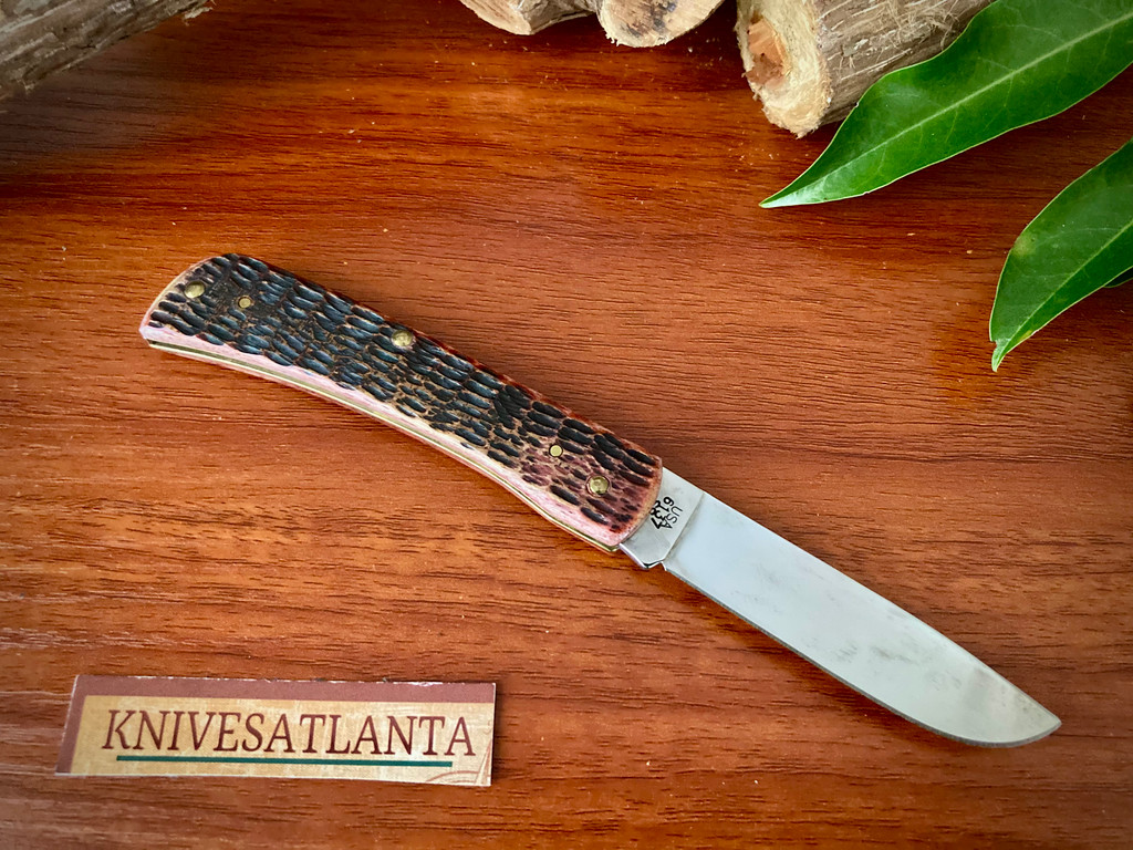 Case XX  US Army Sodbuster Jr. Knife ~  Rogers Jig Burnt Walnut Bone ~ 2107