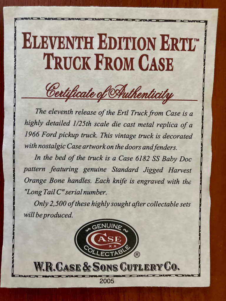 CASE XX 6182 BABY DOC  KNIFE / ERTL DIE-CAST METAL 1966 FORD PICKUP TRUCK ~ 2005