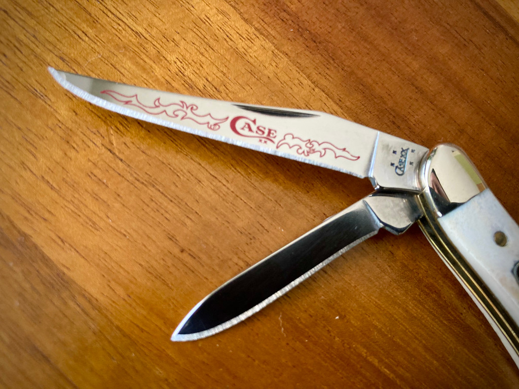 Case XX Stag Handle 2 Blade Tiny Texas Toothpick Red Scroll ~ 2006