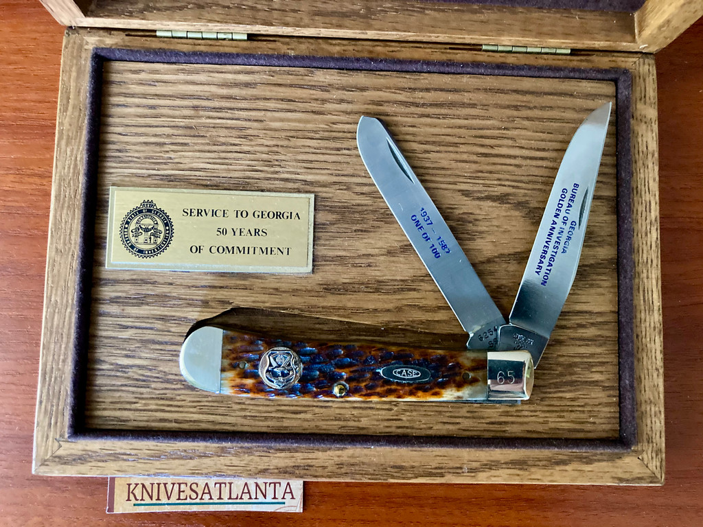 CASE KNIFE GEORGIA BUREAU OF INVESTIGATION GOLDEN ANNIVERSARY 1937 - 1987 TRAPPER 1 OF 100 ~ RARE!