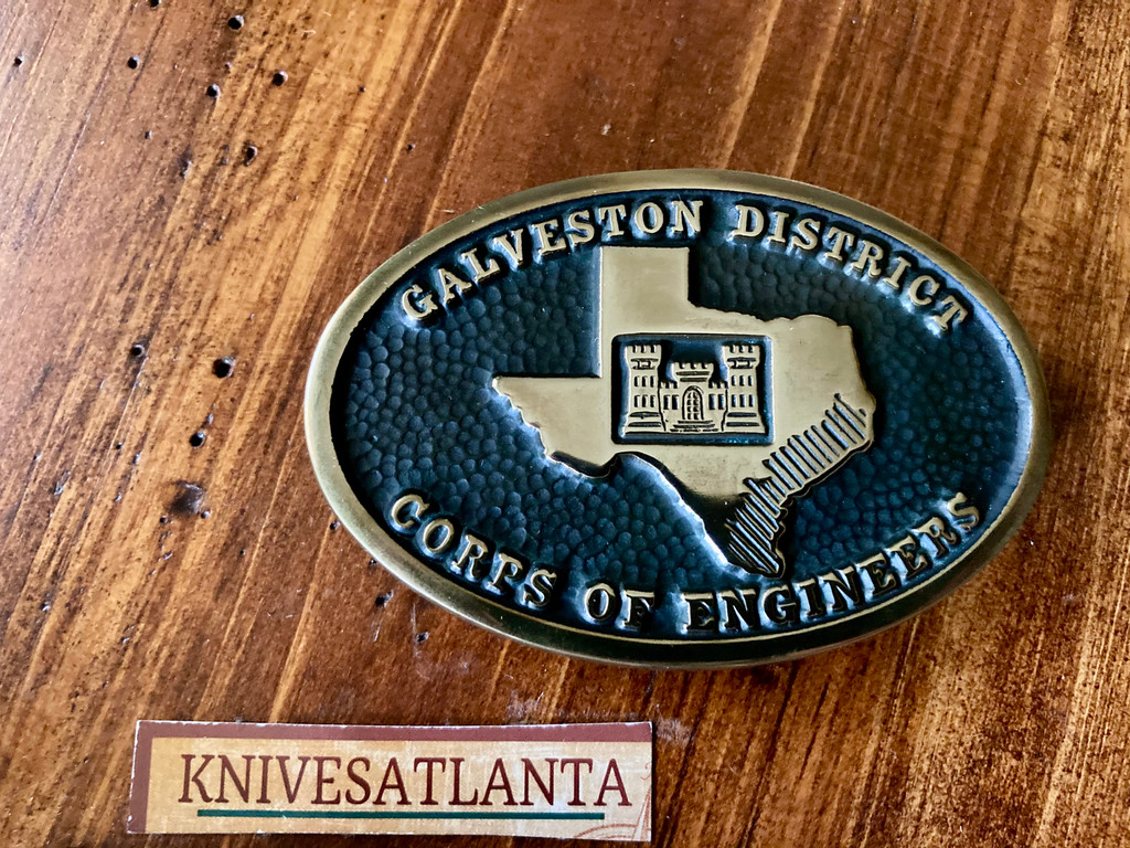 Brass Belt Buckle ~ Galveston District Corps of Engineers  1984 ~ RARE !