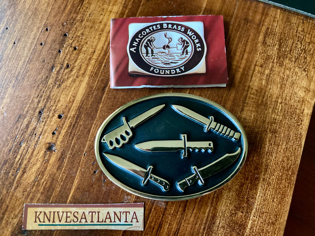 Anacortes Brass Works  Belt Buckle Depicting  5 knives ~ Vintage 1994 ~ Rare !