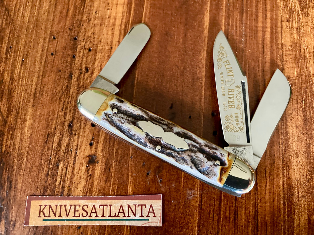 Fight'n Rooster Stag Whittler ~ Flint River Knife Club 1985 ~ Vintage