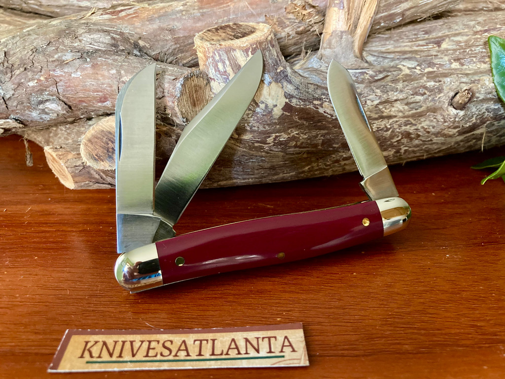 Queen Cutlery #9 Black Cherry Delrin Large Stockman ~ Vintage