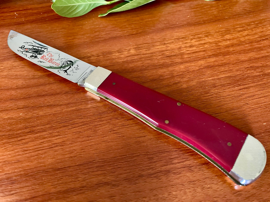  Kissing Crane Red Baron Large Drop Point Folder ~ Vintage ~ RARE