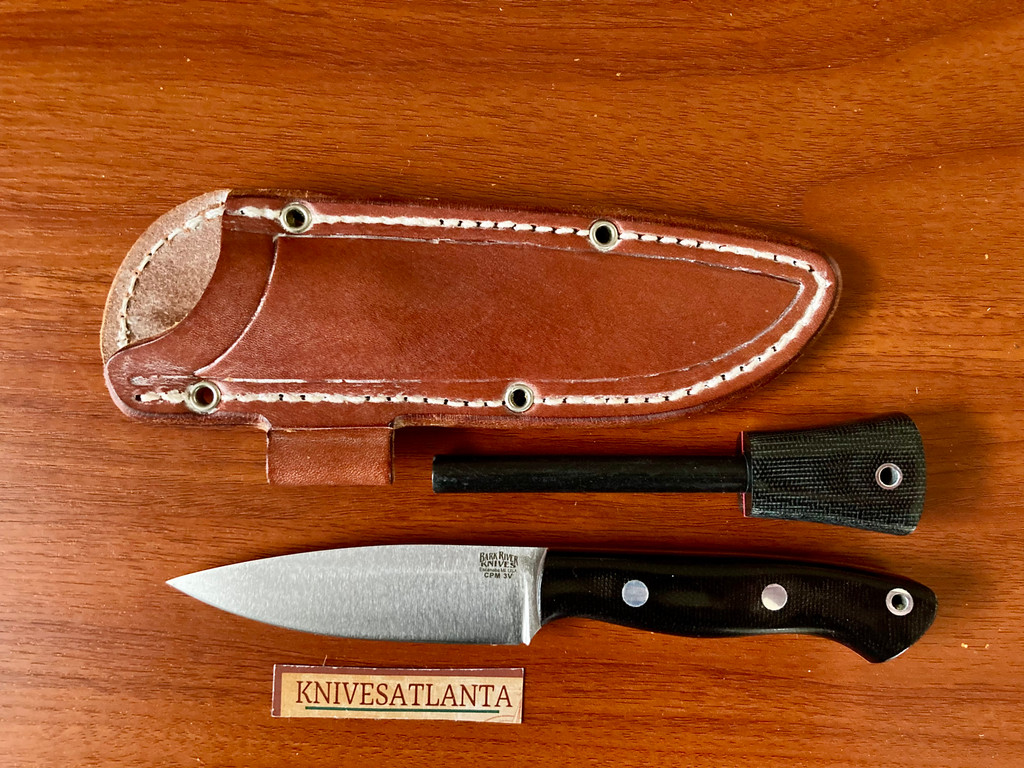  Bark River Mini-Aurora ~ Black Canvas Micarta ~ CPM 3V ~ Matching Fire Starter