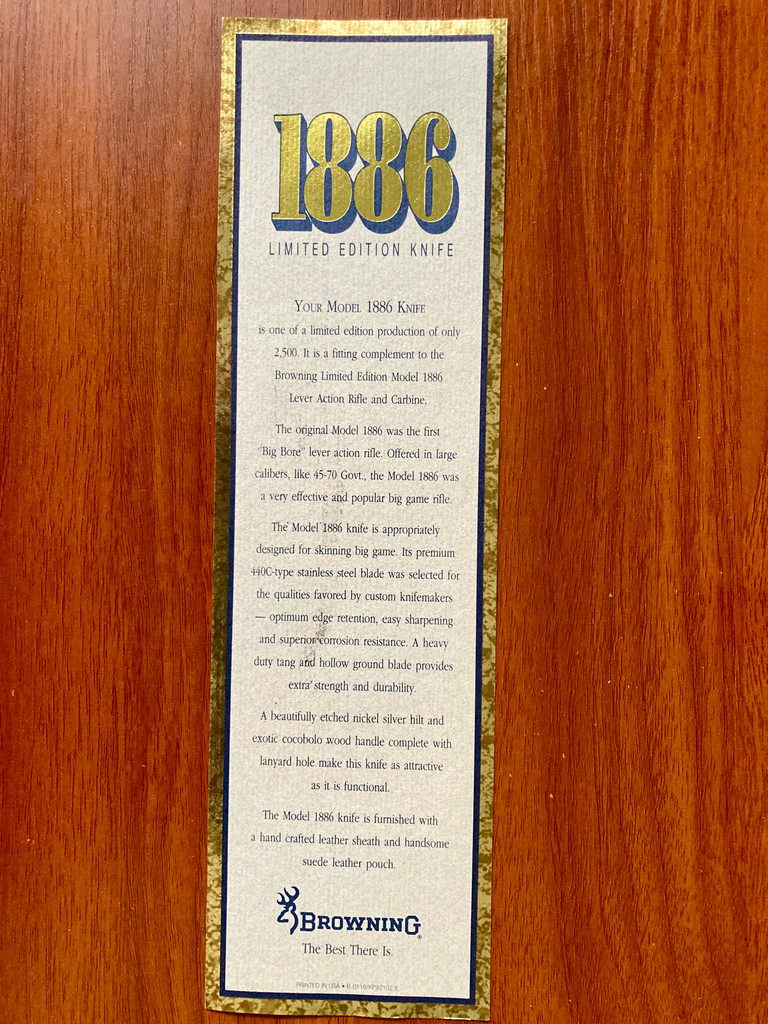 Browning Model 1886 Limited Edition Hunting Knife ~ Vintage 1986