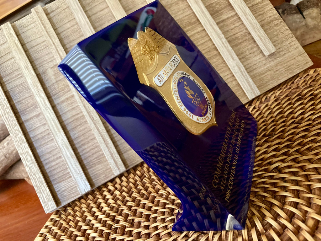 1996 Atlanta Olympics Police Commemorative Badge in Lucite Case ~ Vintage
