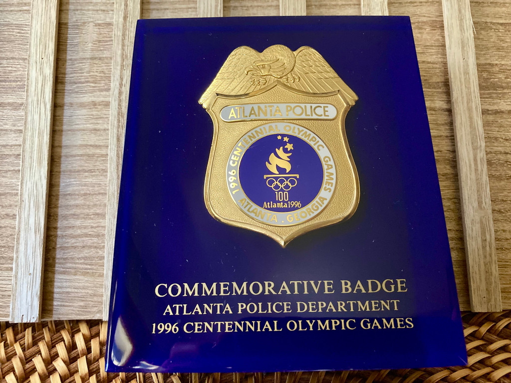 1996 Atlanta Olympics Police Commemorative Badge in Lucite Case ~ Vintage