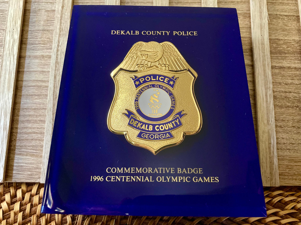 1996 Atlanta Olympics DeKalb County Police Commemorative Badge in Lucite ~ Vintage