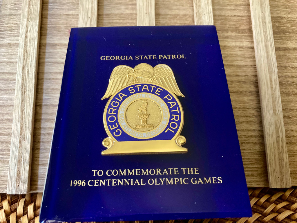 1996 Atlanta Olympics Georgia State Patrol Commemorative Badge in Lucite ~ Vintage