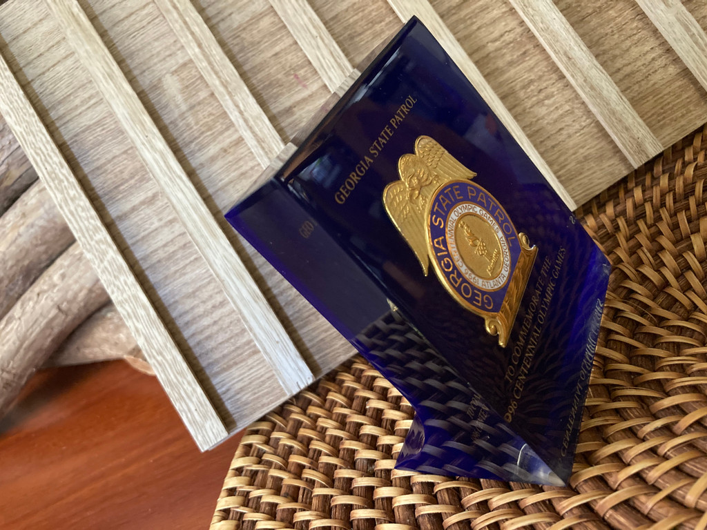 1996 Atlanta Olympics Georgia State Patrol Commemorative Badge in Lucite ~ Vintage