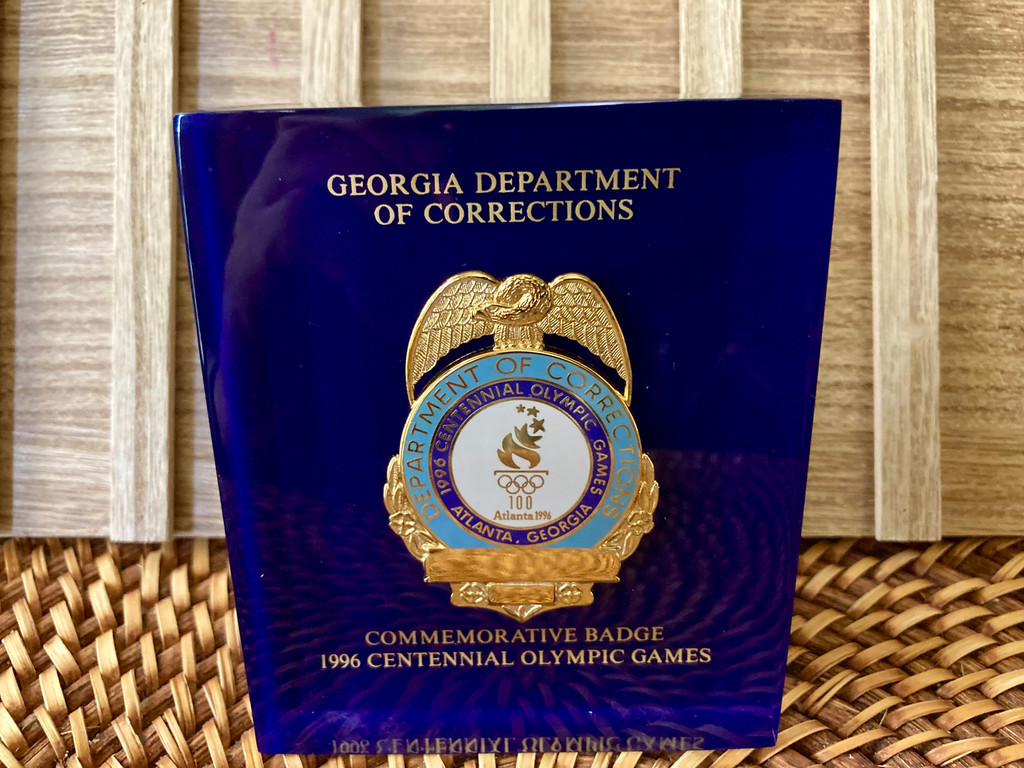 Georgia Department of Corrections  1996 Olympic Commemorative Badge in Lucite  ~ Vintage