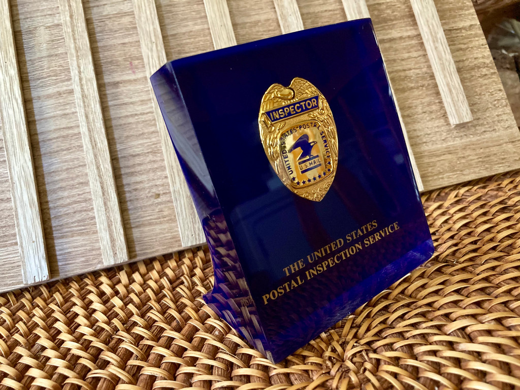 United States Postal Inspection Service Inspector Commemorative Eagle Badge in Lucite  ~ Vintage