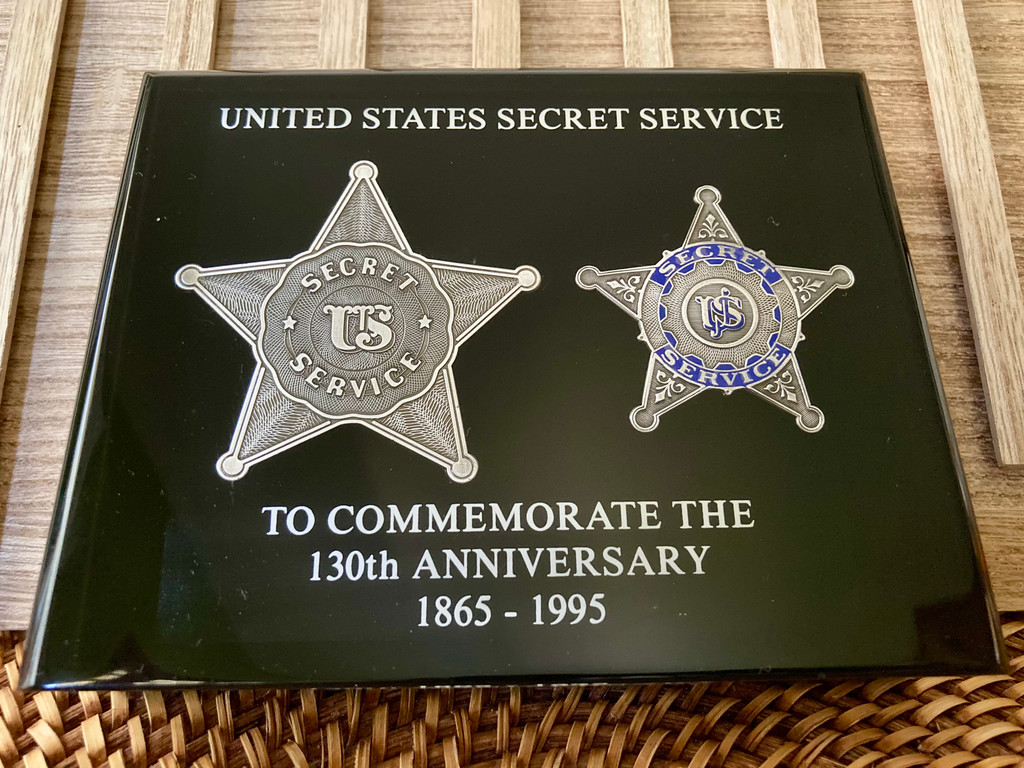 United States Secret Service 130th Anniversary (1865–1995) commemorative set  of Two Badges in Lucite ~ Vintage