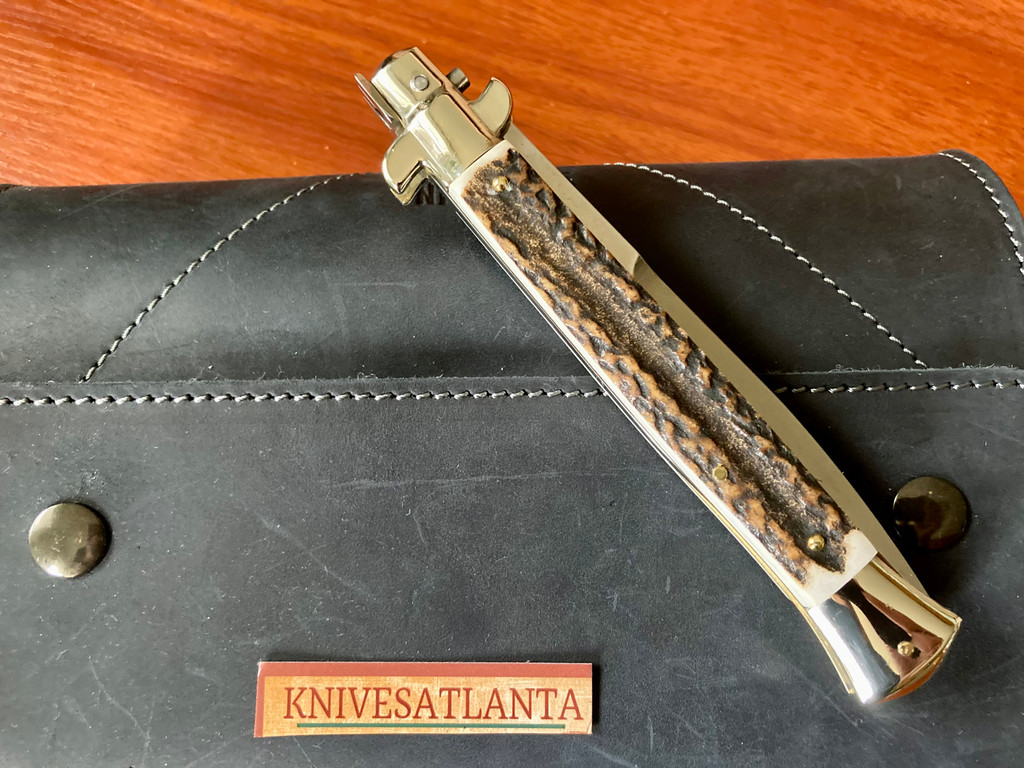 Latama Walt's Flat Guard 11" Stag Horn Half Grind Picklock  Italian Automatic Stiletto ~