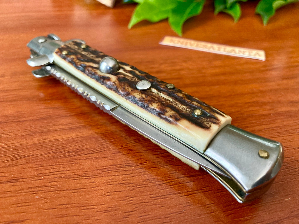 Frank Beltrame Italy 9" Stag Swivel Bolster Stiletto Bayonet Blade and Filework  ~